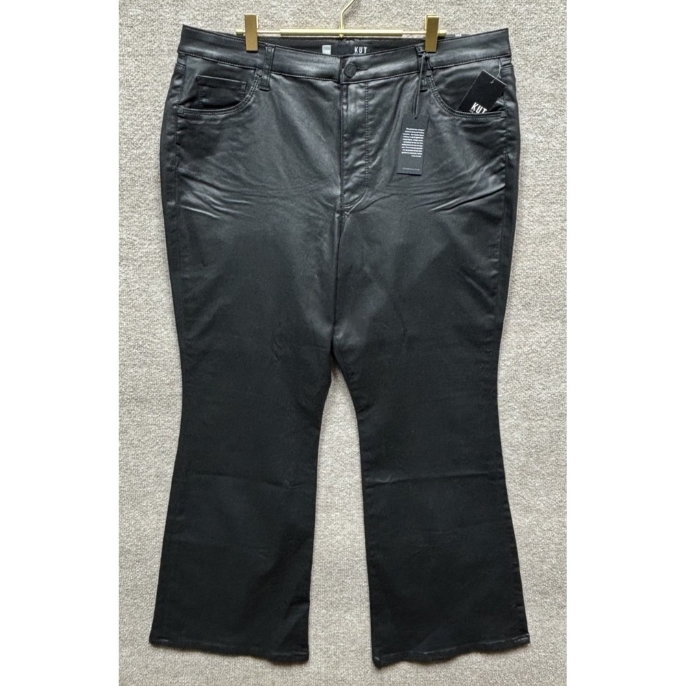 Kut From The Kloth Women's Ana High Rise Fab Ab Flare Coated Faux Leather 18 NWT